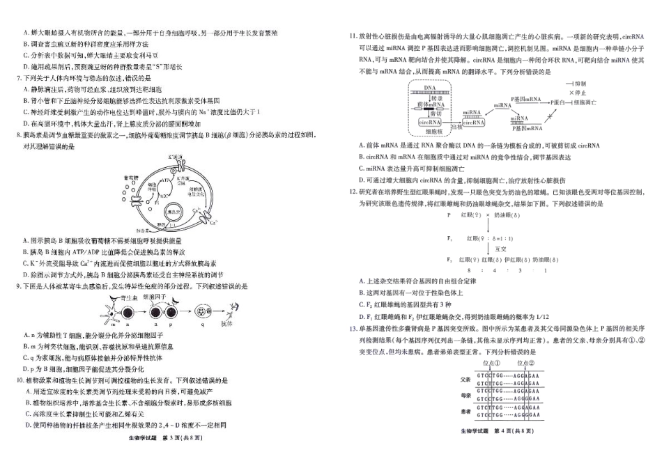 安徽省江淮十校2026届高三上学期8月第一次联考生物学试卷（含答案）.pdf_第2页