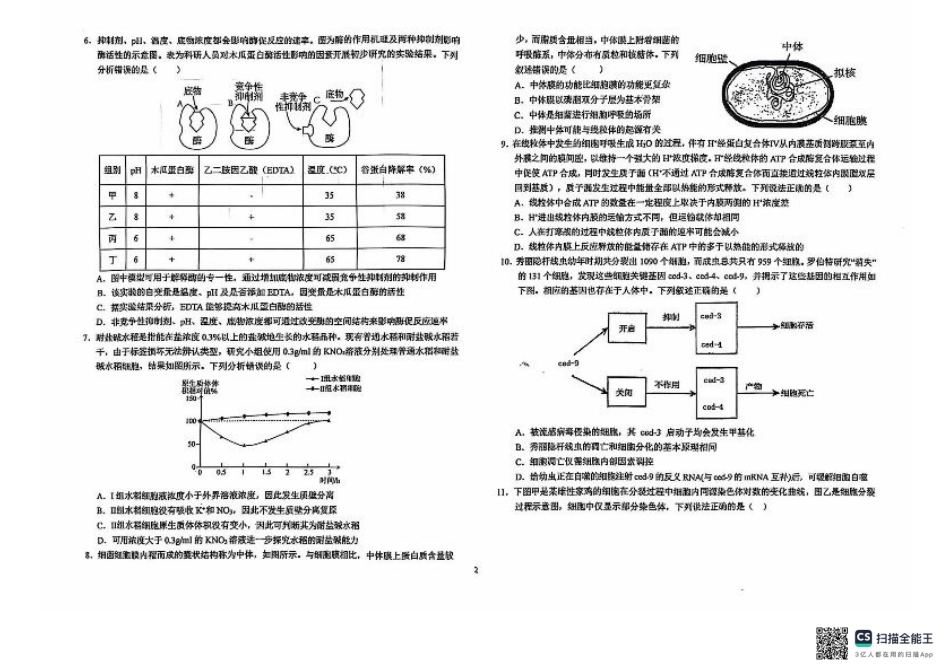 安徽省六安第一中学2024-2025学年高三上学期9月月考生物试题+答案.pdf_第2页