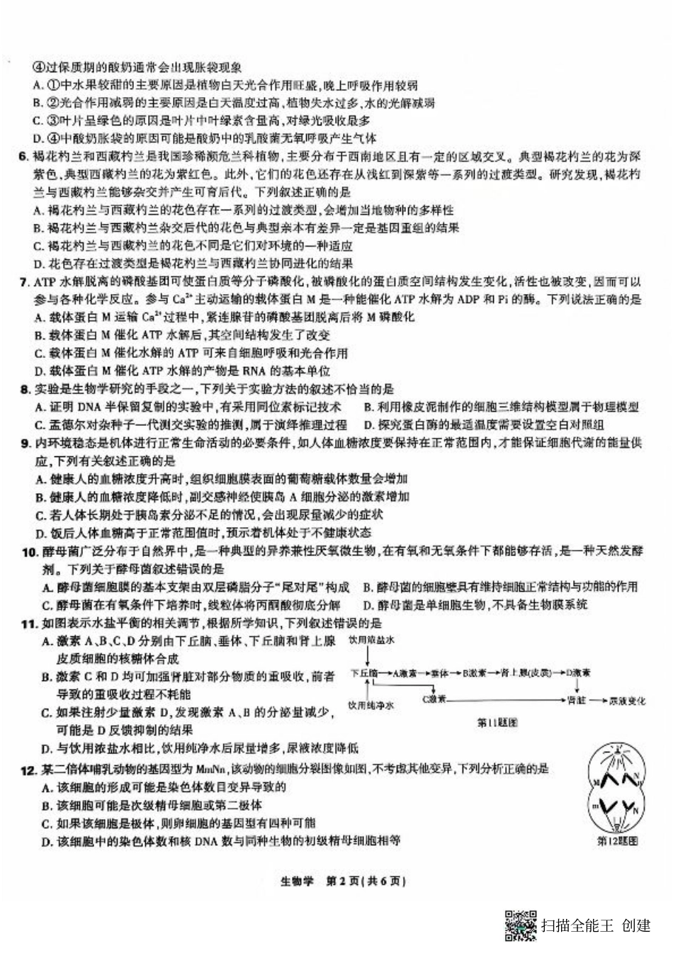 东北三省精准教学2024-2025学年高三上学期12月联考生物学试题（PDF版，含答案）.pdf_第2页