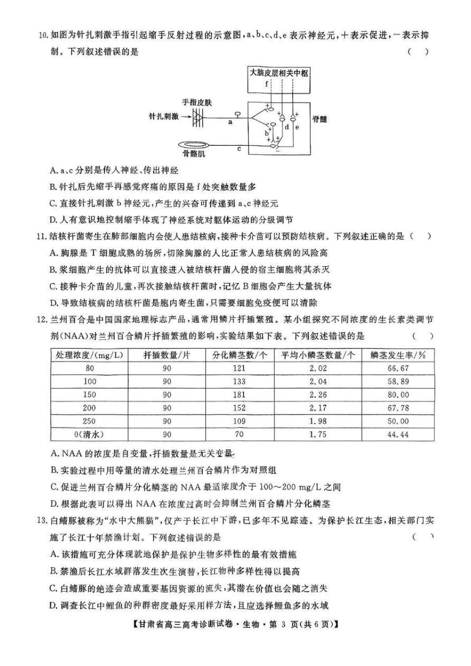 甘肃省2025届高三上学期12月高考诊断生物+答案.pdf_第3页