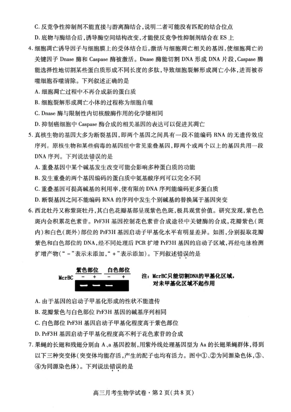 甘肃省2025年高三4月联考试卷生物+答案.pdf_第2页
