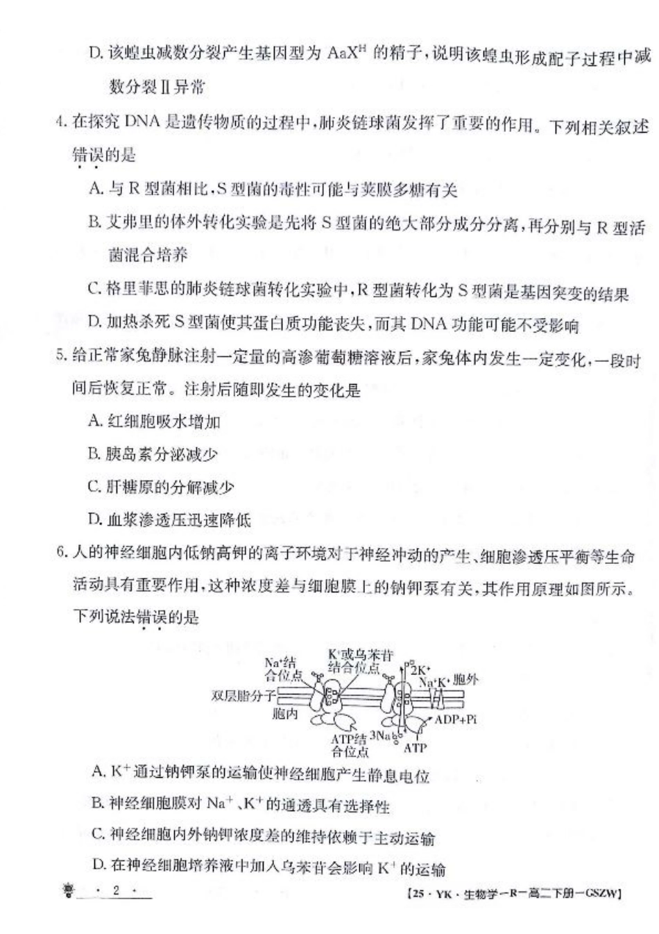 甘肃省白银市靖远县第一中学2023-2024学年高二下学期6月期末模拟考试_生物试题.pdf_第2页