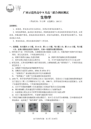 广西示范性高中2026届高三上学期9月联合调研测试生物试卷（含解析）.pdf