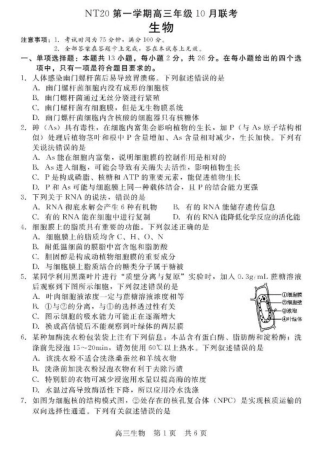 河北省NT20 2025—2026学年高三上学期10月联考生物试题（含答案）.pdf