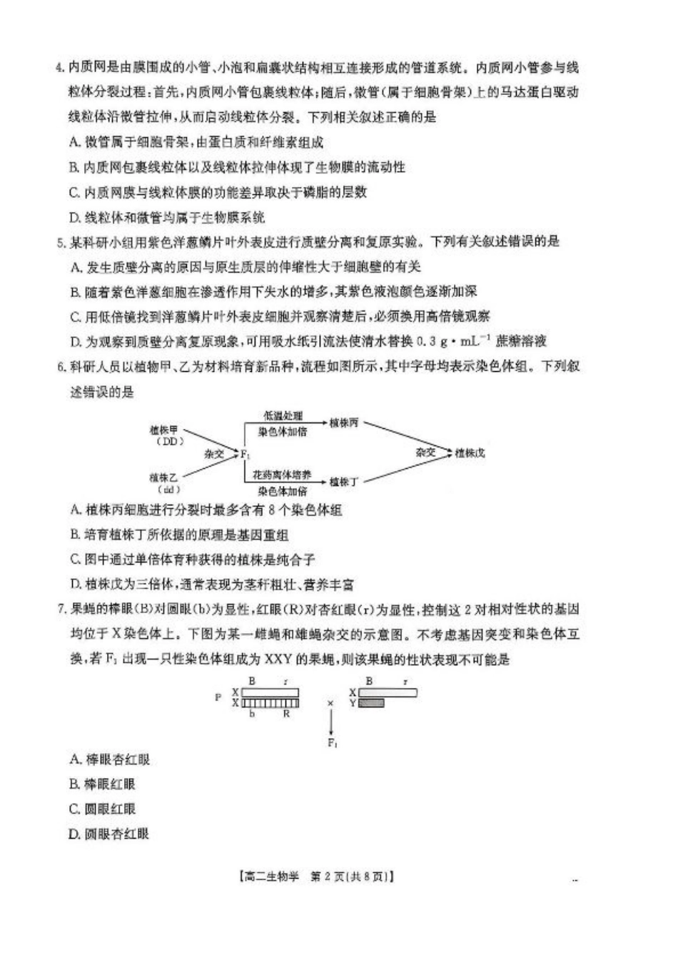 河北省邯郸市2024-2025学年高二下学期期末调研生物试卷（含答案）.pdf_第2页