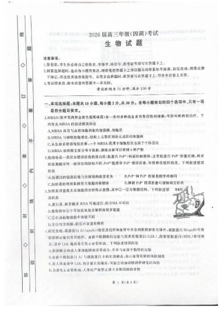 河北省衡水市2025-2026学年高三上学期四调考试生物试题（含答案）.pdf