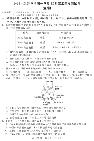 河北省新时代NT教育2024-2025学年第一学期12月高三阶段测试生物试卷+答案.pdf