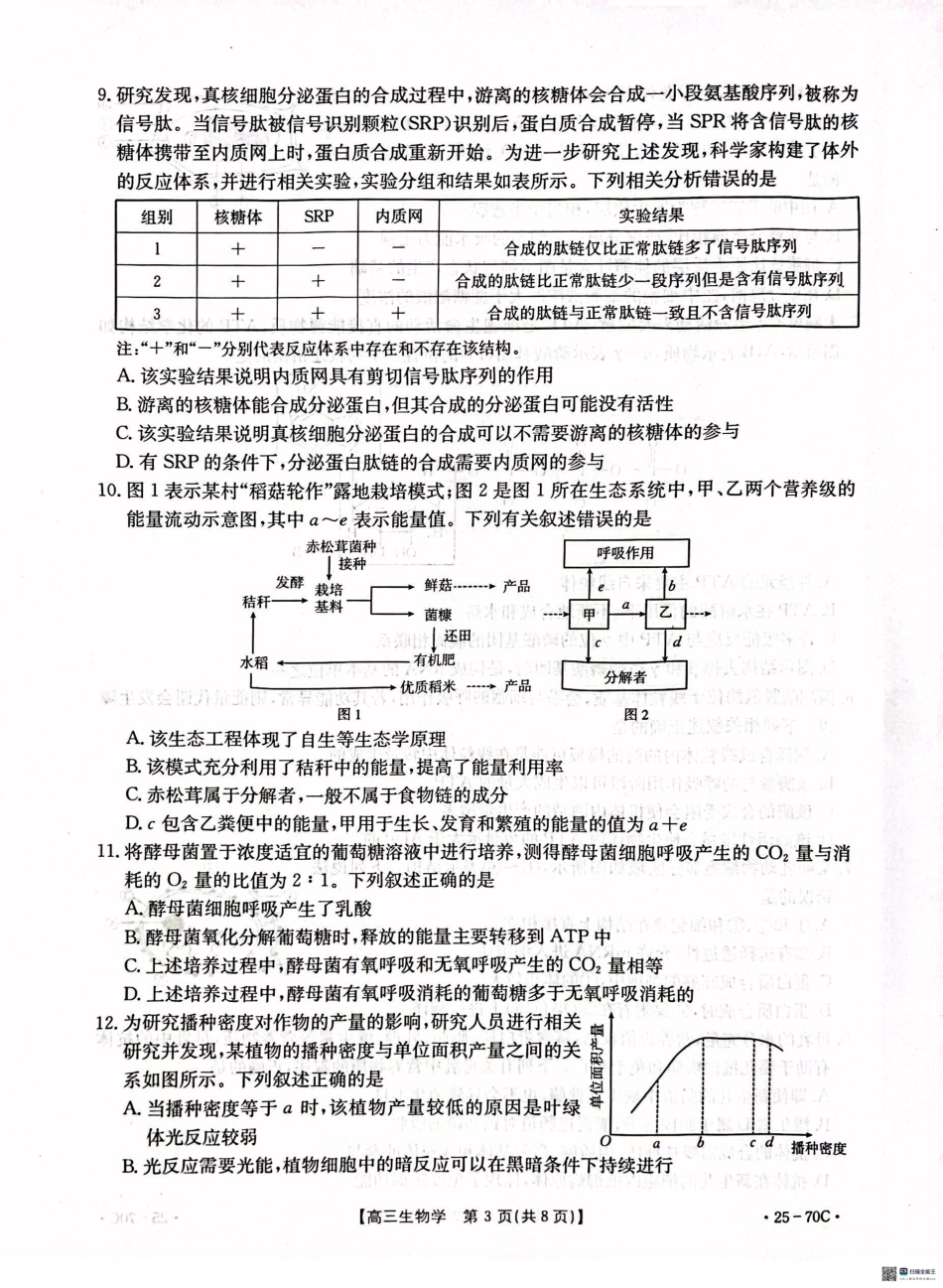 河北省邢台市质检联盟2024-2025学年高三上学期10月月考试题 生物 PDF版含答案.pdf_第3页