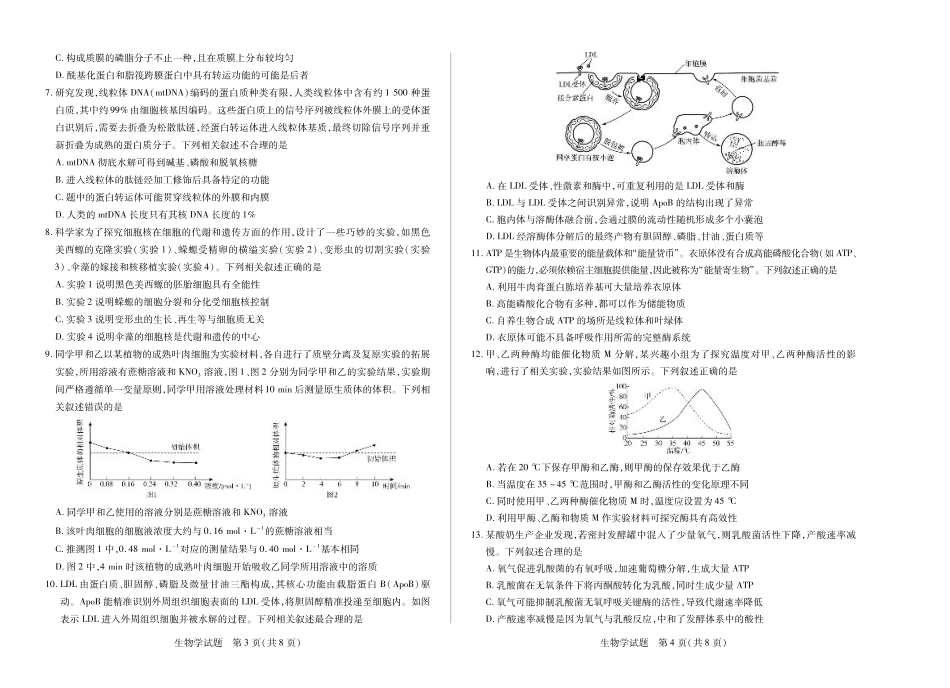 河南省2025—2026学年（上）高三阶段性检测生物.pdf_第2页