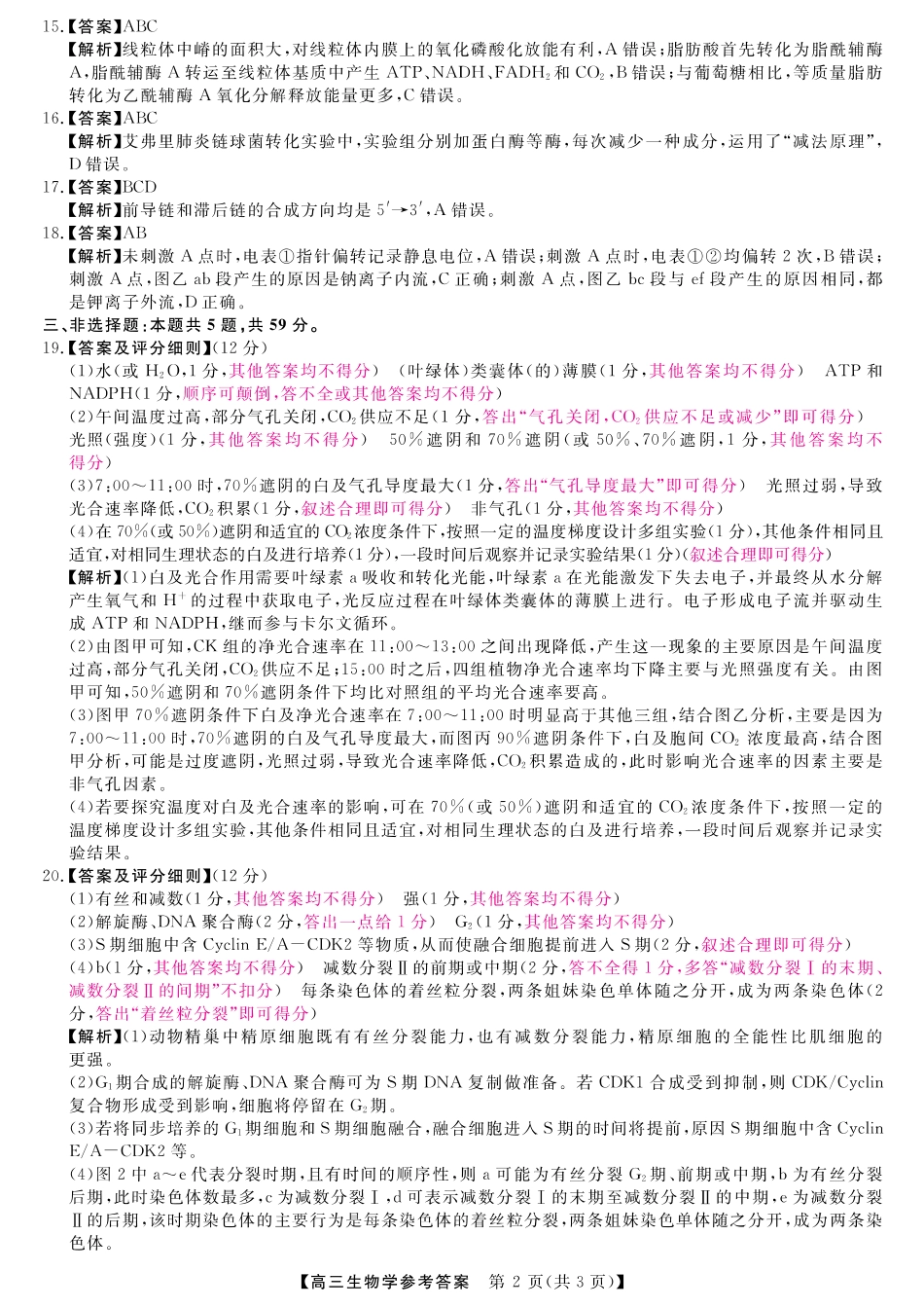 河南省金科新未来大联考2024-2025学年高三上学期11月生物_生物答案.pdf_第2页