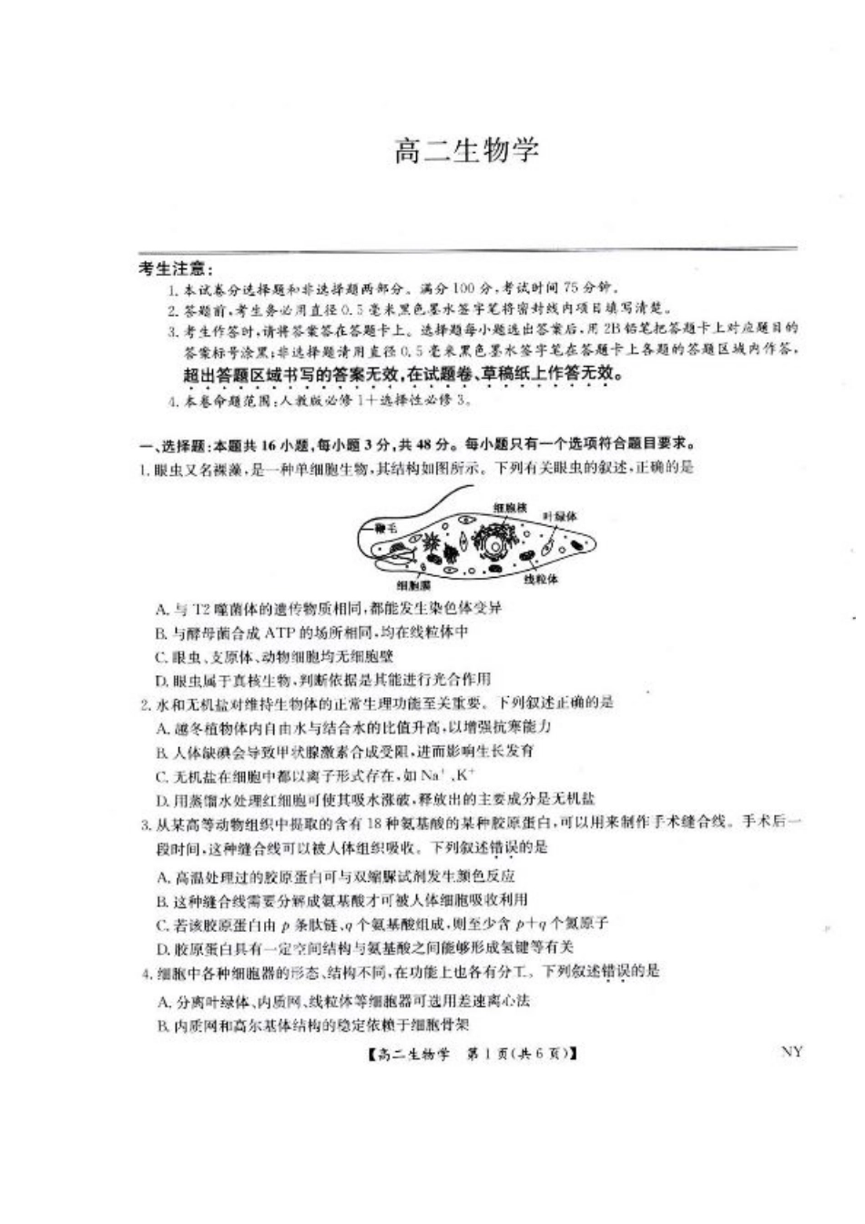 河南省南阳市九师联盟2024-2025学年高二下学期6月期末考试生物试题（含答案）.pdf_第1页