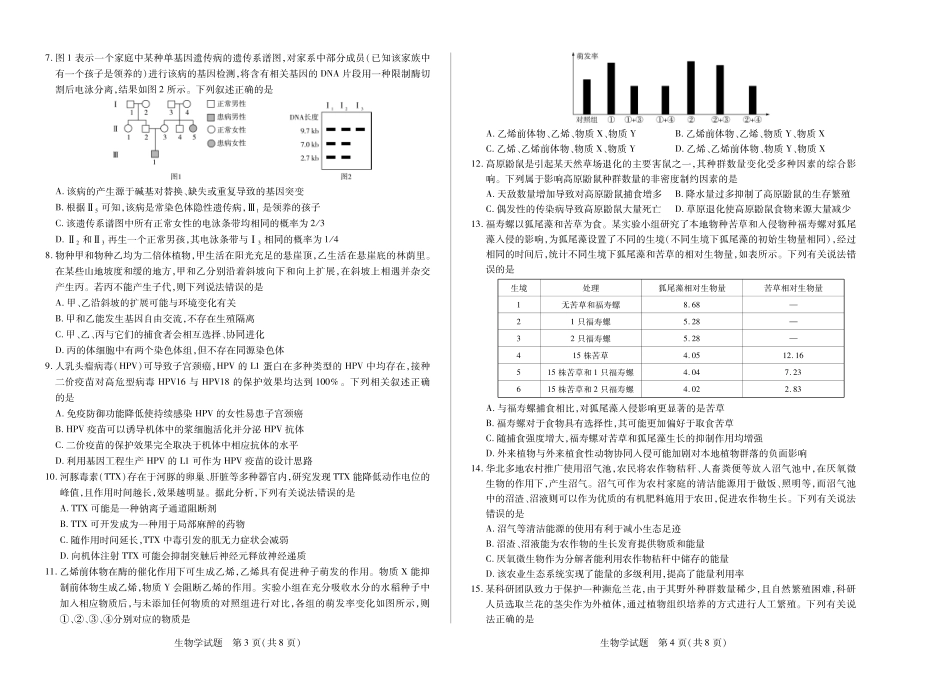 河南省小高考2024-2025学年（下）高三第三次考试生物.pdf_第2页