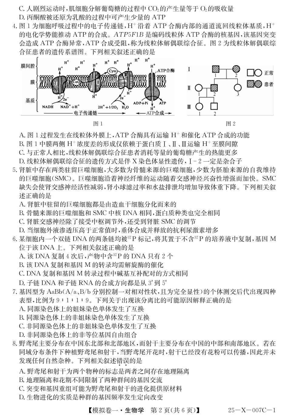 河南省新高中创新联盟2025届高三模拟卷一生物.pdf_第2页