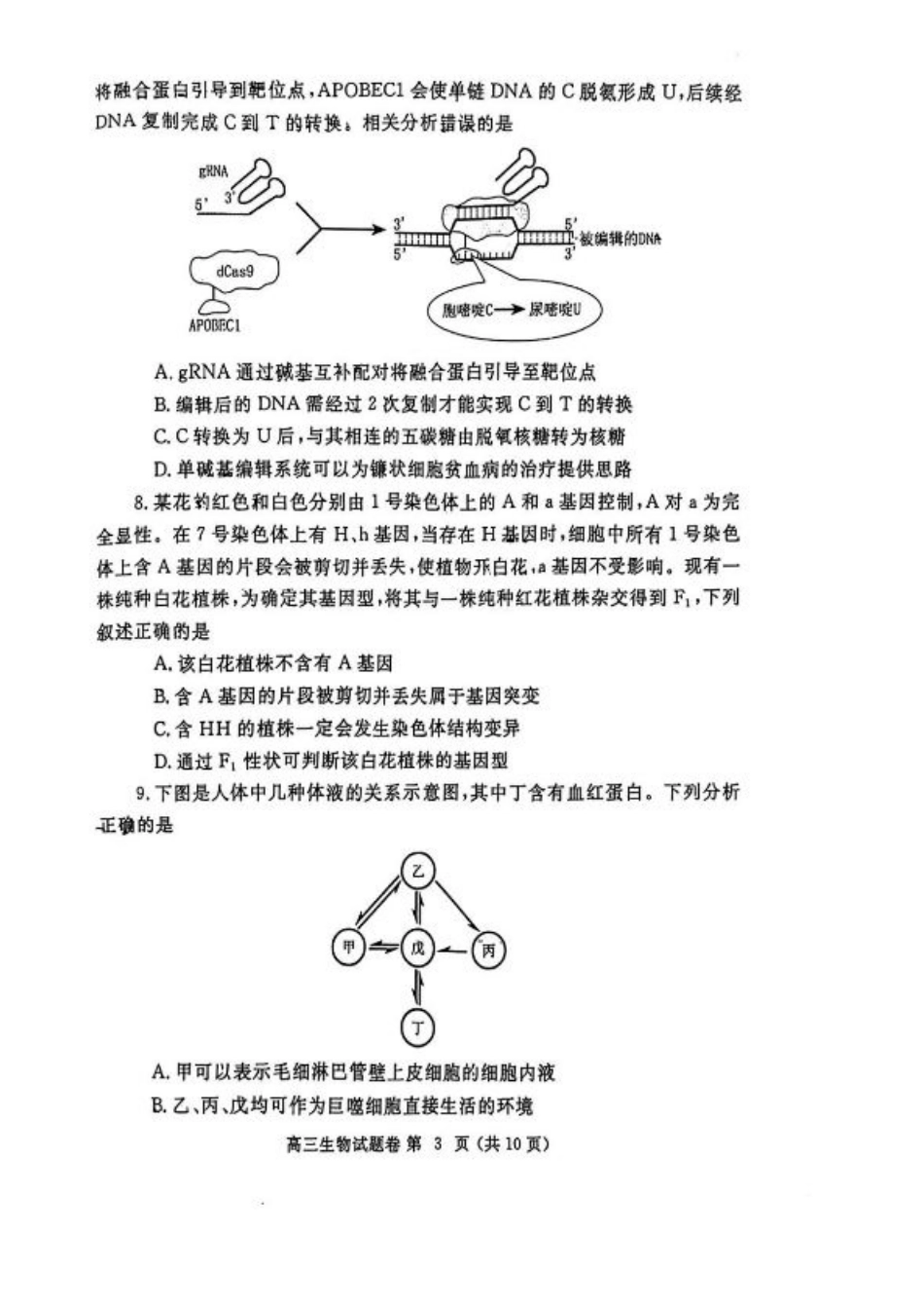 河南省郑州市2025 年高中毕业年级第二次质量预测生物试卷（含答案）.pdf_第3页