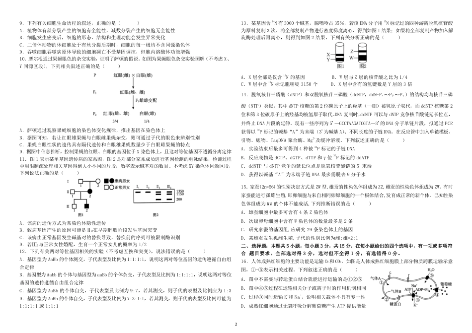 黑龙江省哈尔滨师范大学附属中学2024-2025学年高三上学期10月月考生物_高三10月月考生物试题.pdf_第2页