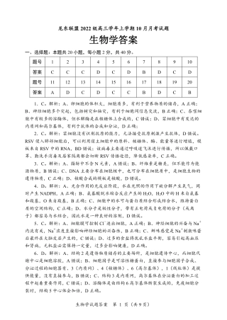 黑龙江省龙东联盟2024-2025学年高三上学期10月月考生物试题答案.pdf