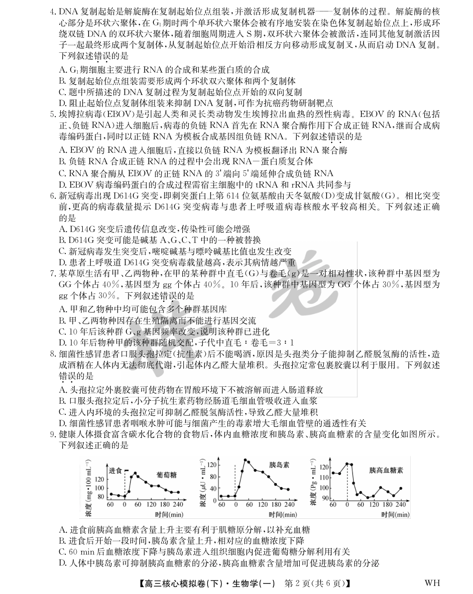 湖北省2025届九师联盟核心模拟卷（下）（样卷）生物.pdf_第2页