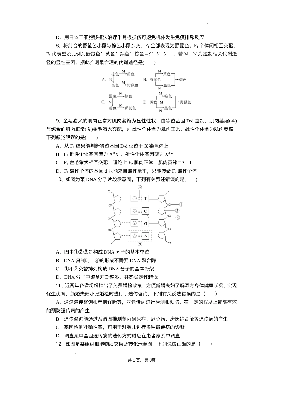 湖北省部分高中协作体2025届高三下学期3月一模联考生物试题（含解析）.pdf_第3页