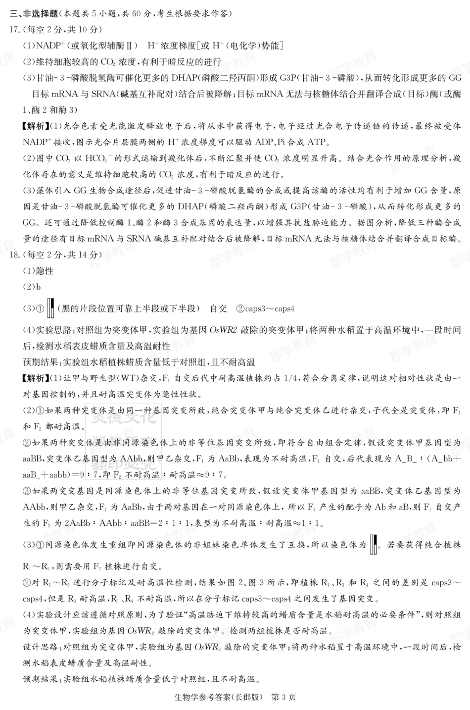 湖南省炎德·英才大联考长郡中学2025届高三月考试卷（六）生物答案.pdf_第3页
