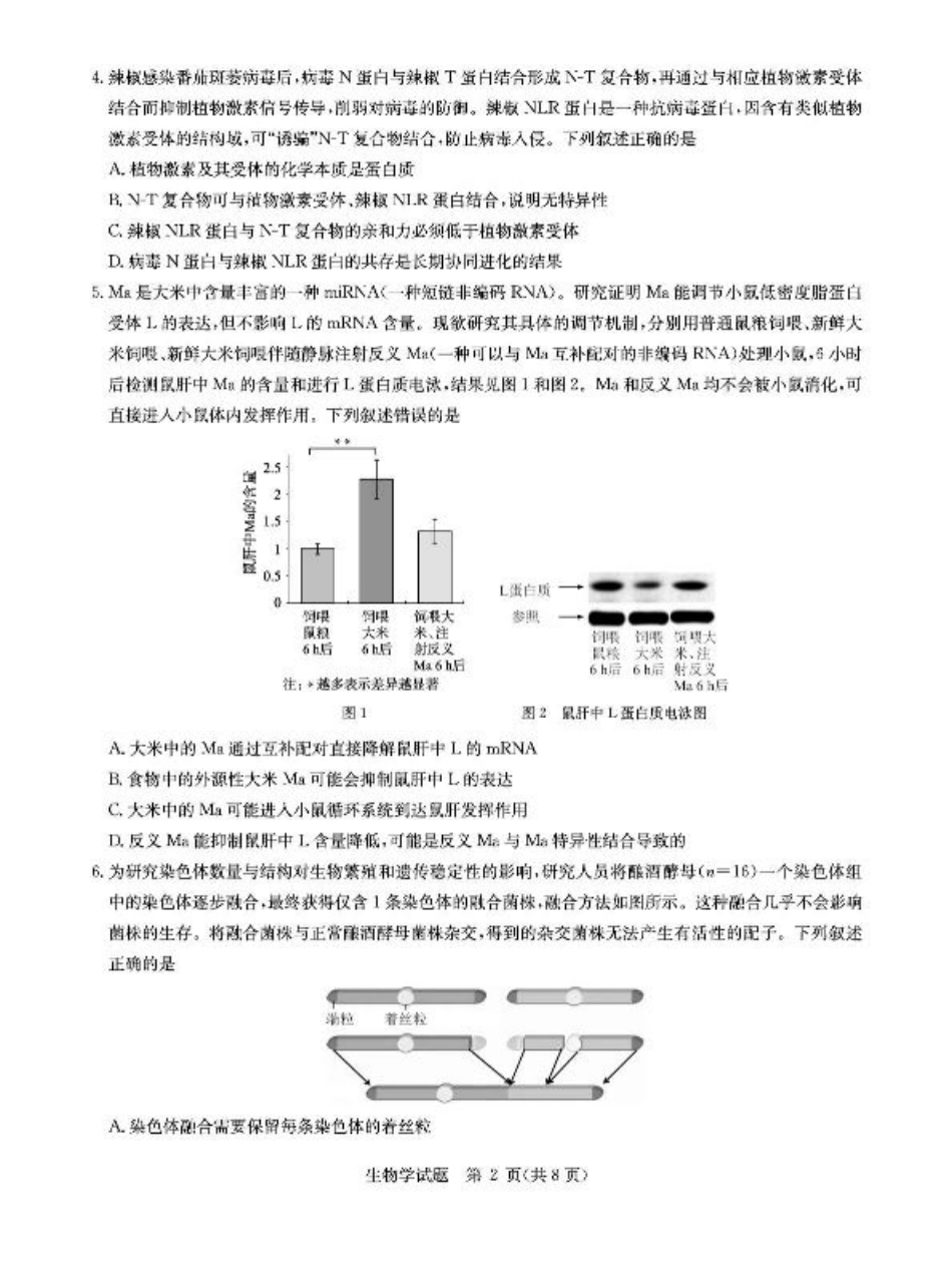 华大新高考联盟2026届高三上学期9月教学质量测评生物试卷(图片版含解析).pdf_第2页