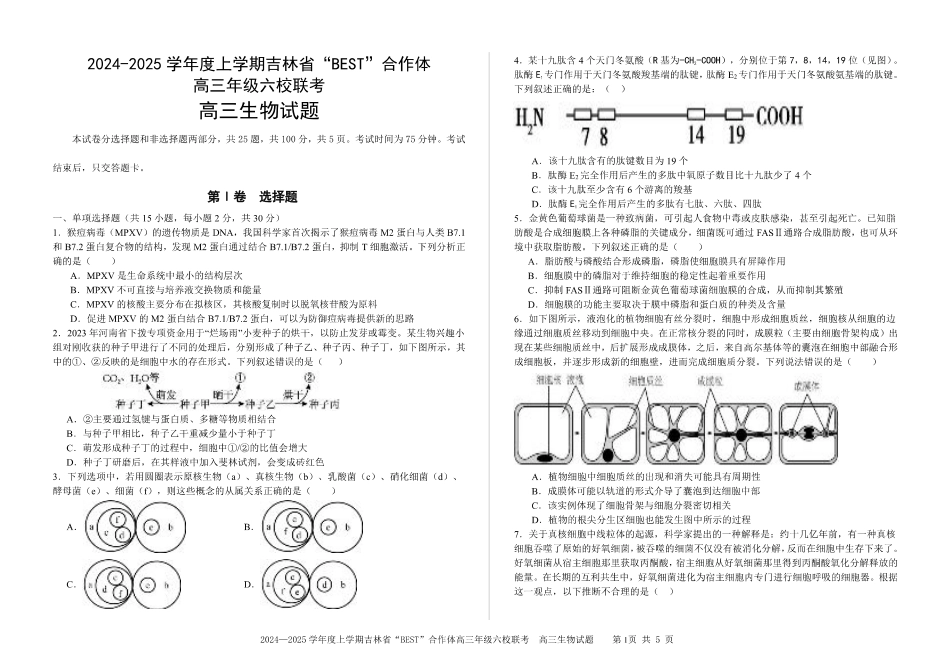 吉林省“BEST”合作体六校2024-2025学年高三上学期第三次联考生物_生物.pdf_第1页