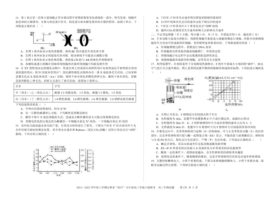 吉林省“BEST”合作体六校2024-2025学年高三上学期第三次联考生物_生物.pdf_第3页