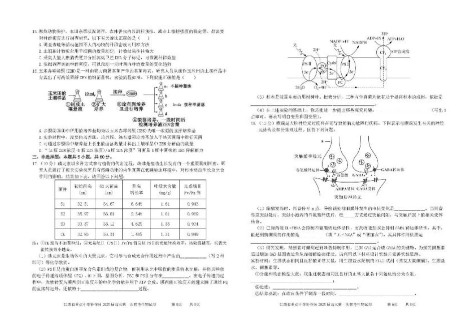 江西省重点中学协作体2025届高三第一次联考生物试题+答案.pdf_第3页
