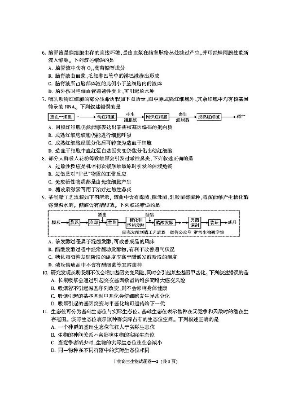 金华十校2025年4月高三模拟考试生物试卷及答案.pdf_第2页