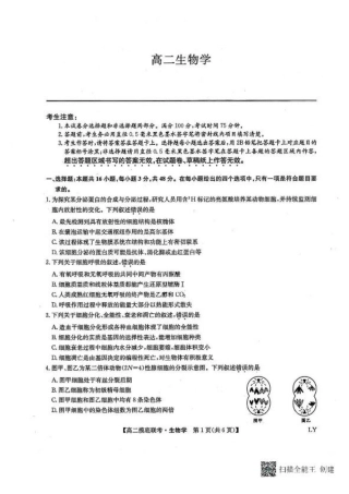 九师联盟2024-2025学年高二下学期6月摸底联考生物试题（含答案）.pdf