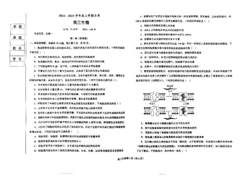 辽宁省辽东南协作体2024-2025学年高三上学期10月月考试题 生物 PDF版含答案.pdf_第1页