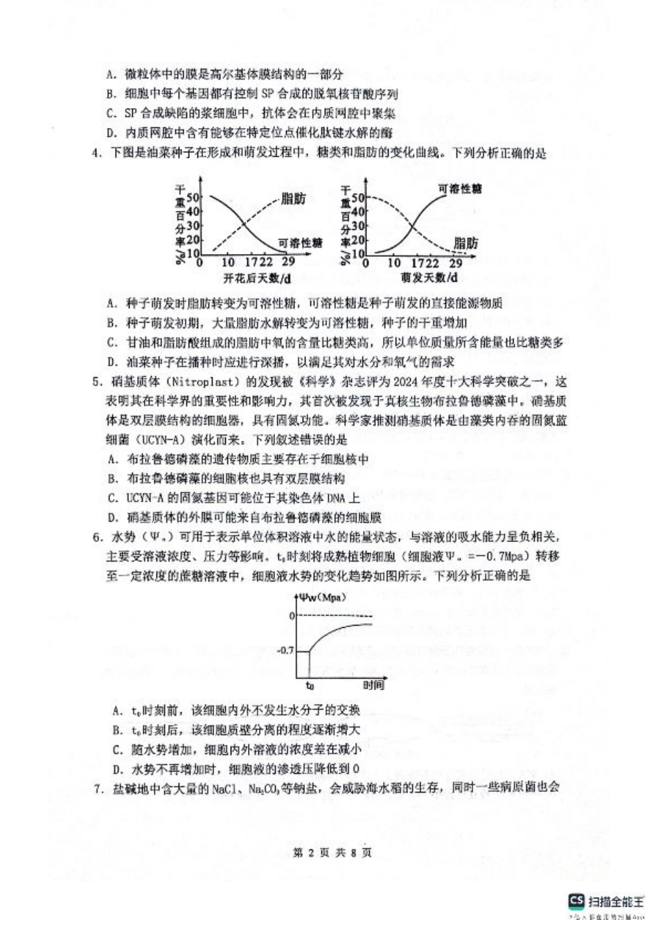 绵阳南山中学高2023级高三第二次教学质量检测+生物试题（含答案）.pdf_第2页