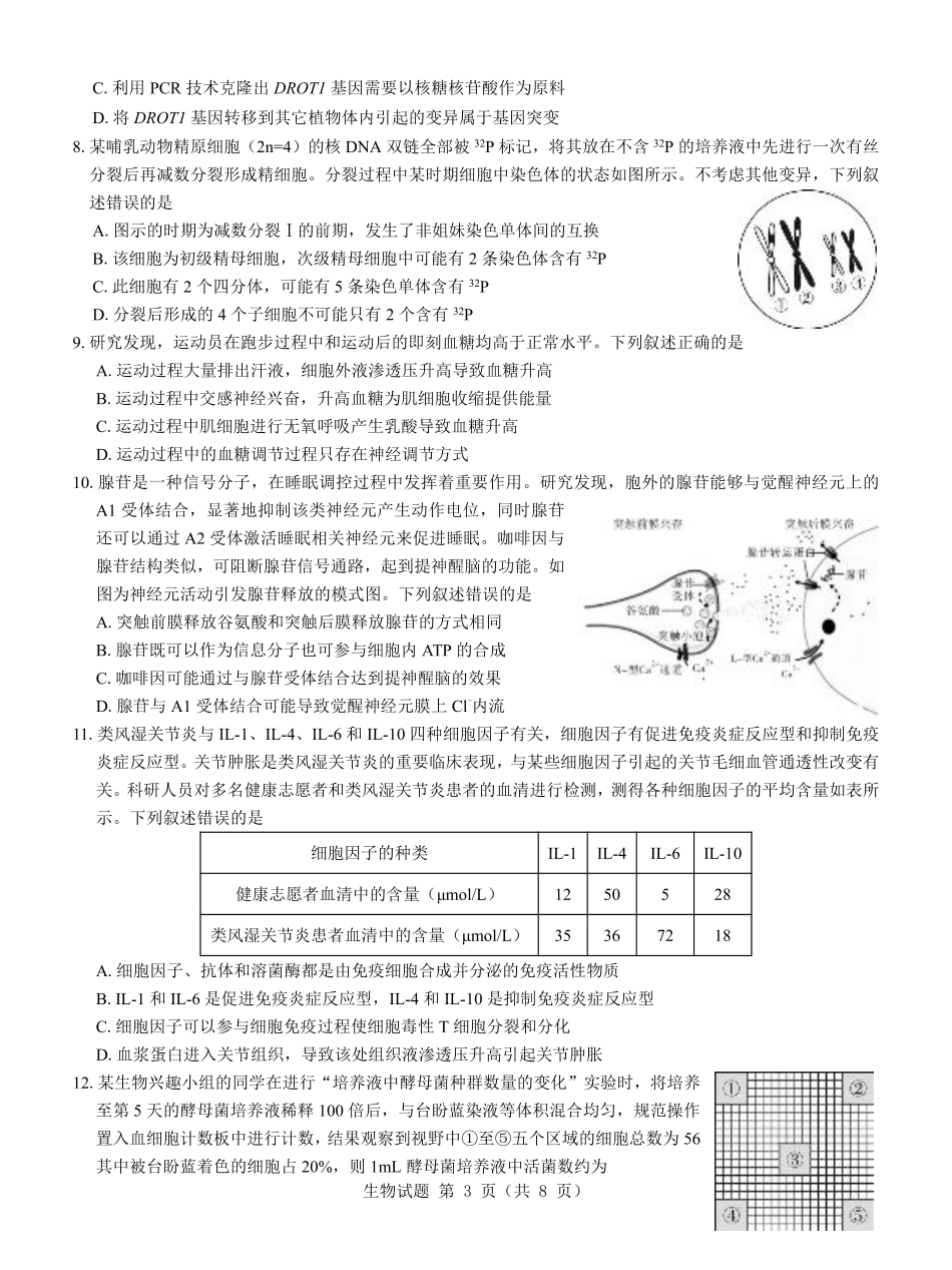 名校教研联盟2025届高考模拟试题训练（样卷）生物试题.pdf_第3页