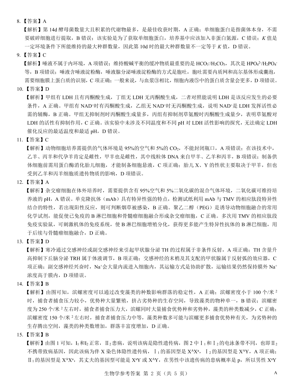 名校教研联盟2026届高考仿真模拟卷（样卷）生物答案.pdf_第2页