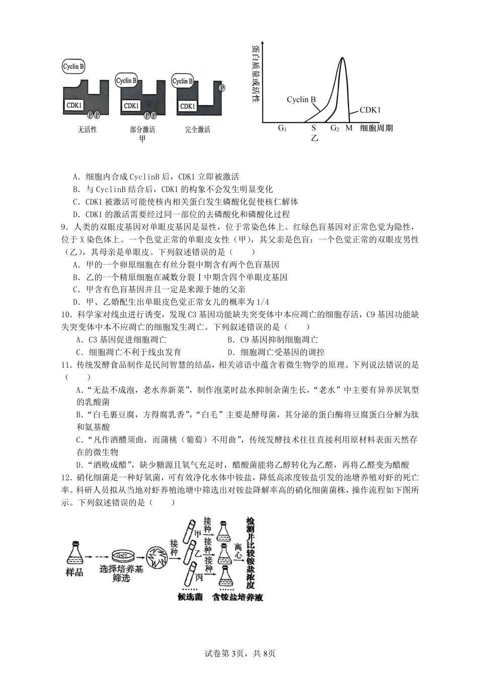 纳溪中学校高 2023 级高三年级上期第二次月考生物+答案.pdf_第3页