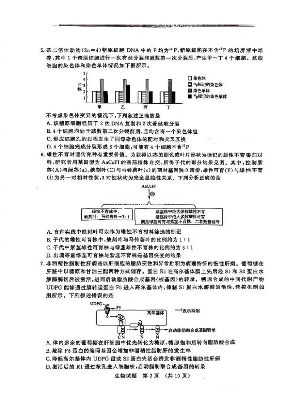 山东省济南市2024-2025学年高三上学期开学摸底考试_生物试题 济南开学考.pdf_第2页