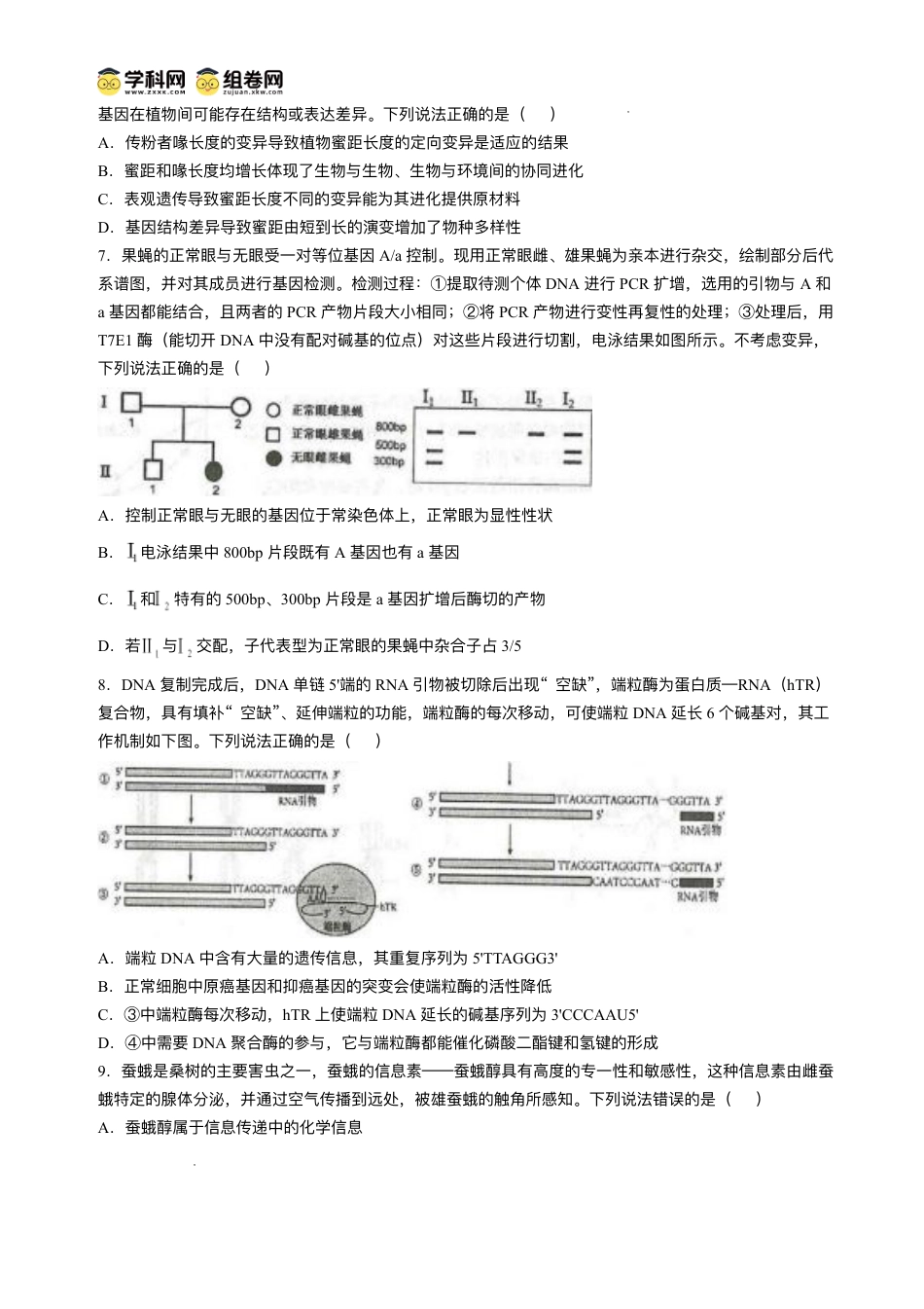 山东省青岛市2024-2025学年高三上学期期末生物试题(无答案).pdf_第3页