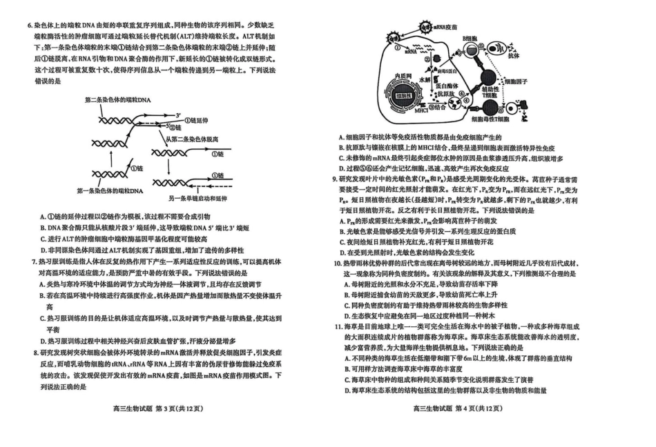 山东省泰安市2025届高三二轮模拟检测考试（泰安二模）（全科）_生物试题.pdf_第2页