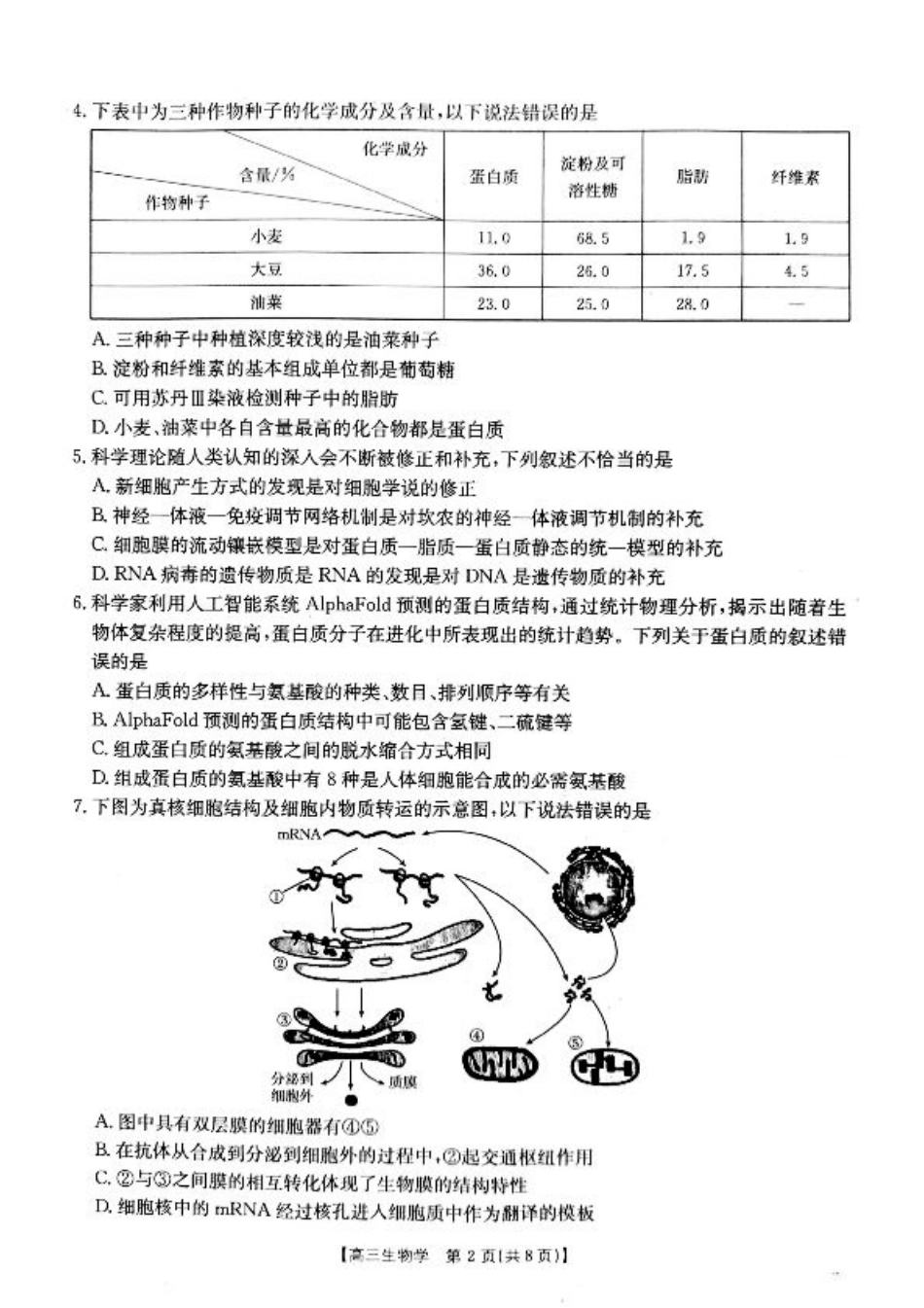 山西省2024-2025学年高三上学期9月联考生物试题+答案.pdf_第2页