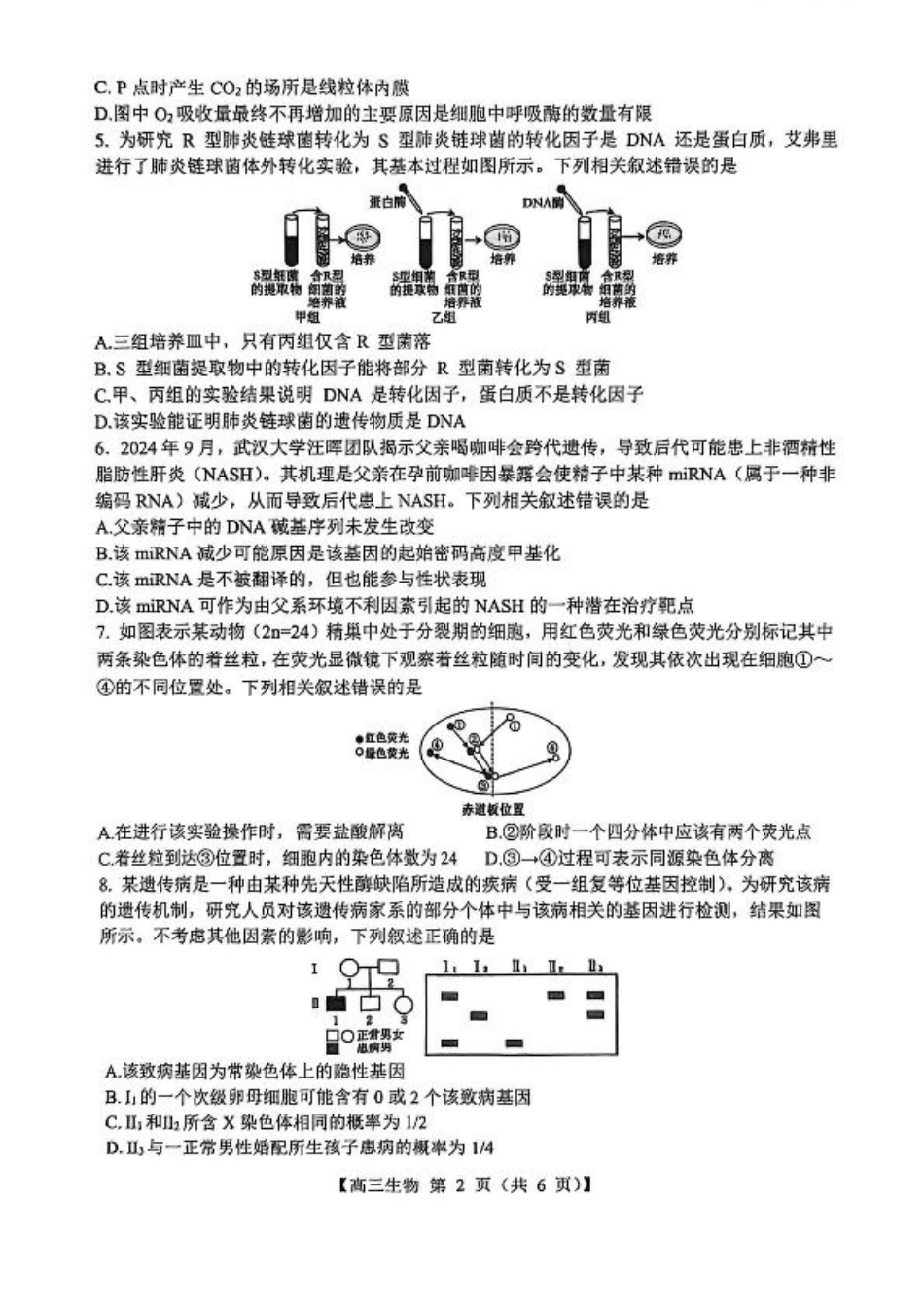 山西省2026届高三上学期8月阶段性测试生物试卷（含答案）.pdf_第2页