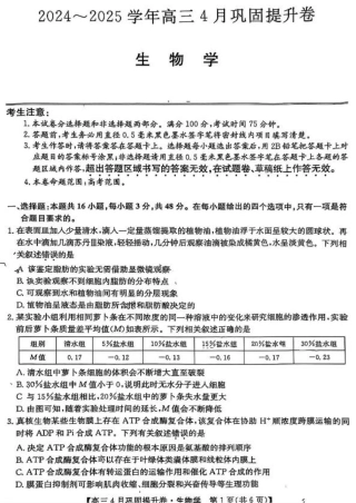 山西省部分学校2025届高三下学期4月考试生物试题.pdf