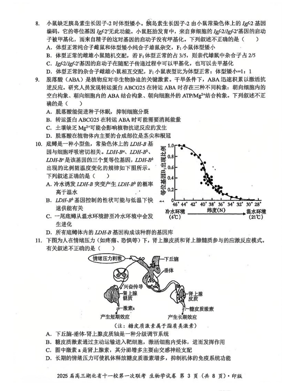 生物_2025年湖北省十一校第一次联考生物试卷.pdf_第3页