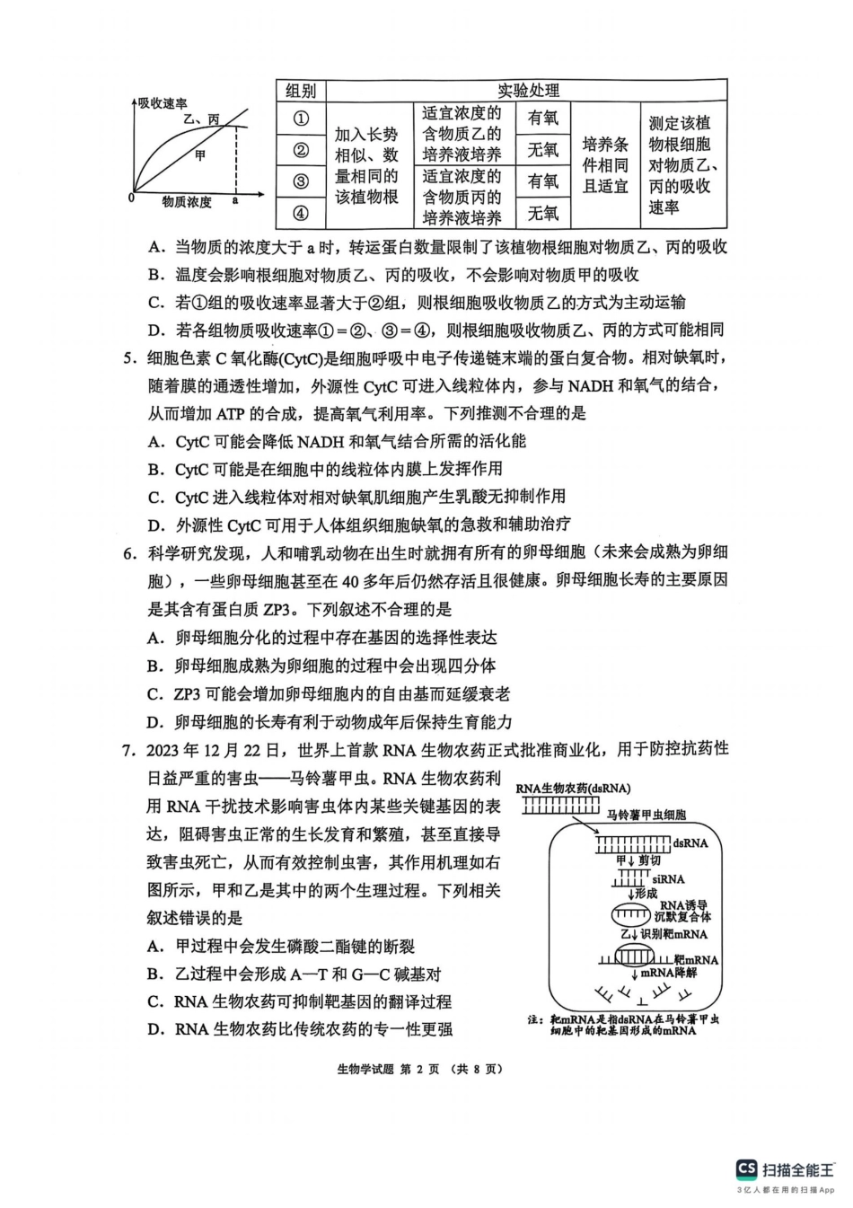 四川省（蓉城名校联盟）新高考2022级第二次联合诊断考试生物.pdf_第2页