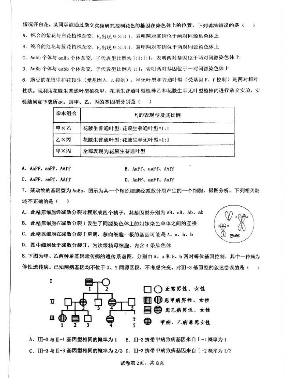 四川省成都市第七中学2024-2025学年高一下学期6月月考生物.pdf_第2页