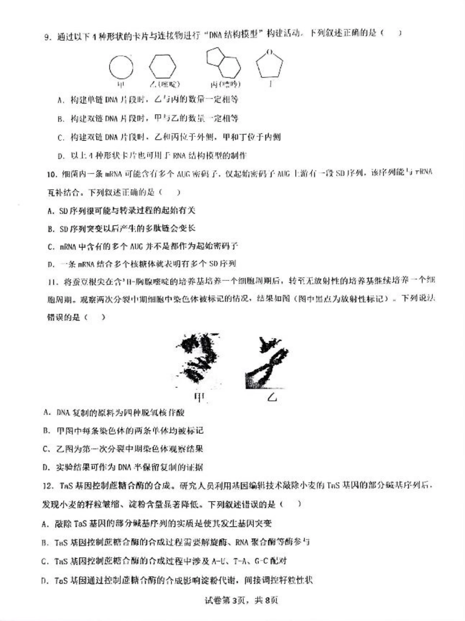 四川省成都市第七中学2024-2025学年高一下学期6月月考生物.pdf_第3页