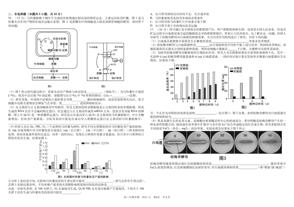 四川省成都市树德中学2024-2025学年高三上学期期中考试生物试题 扫描版含答案.pdf_第3页