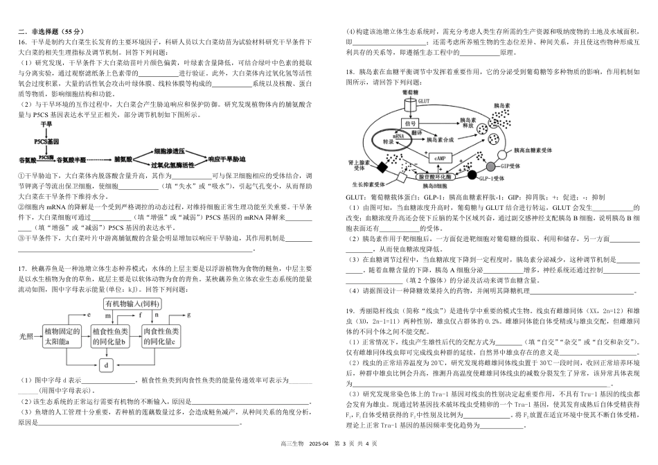 四川省成都市树德中学2024-2025学年高三下学期4月月考试题 生物 PDF版含答案.pdf_第3页