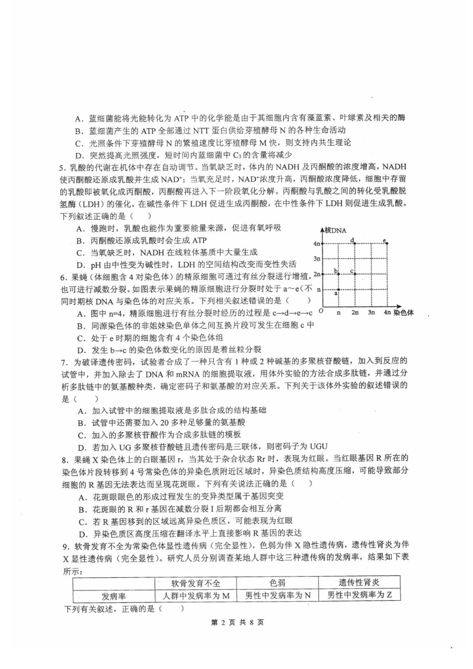 四川省绵阳中学2024-2025学年高三上学期12月月考生物试题.pdf_第2页