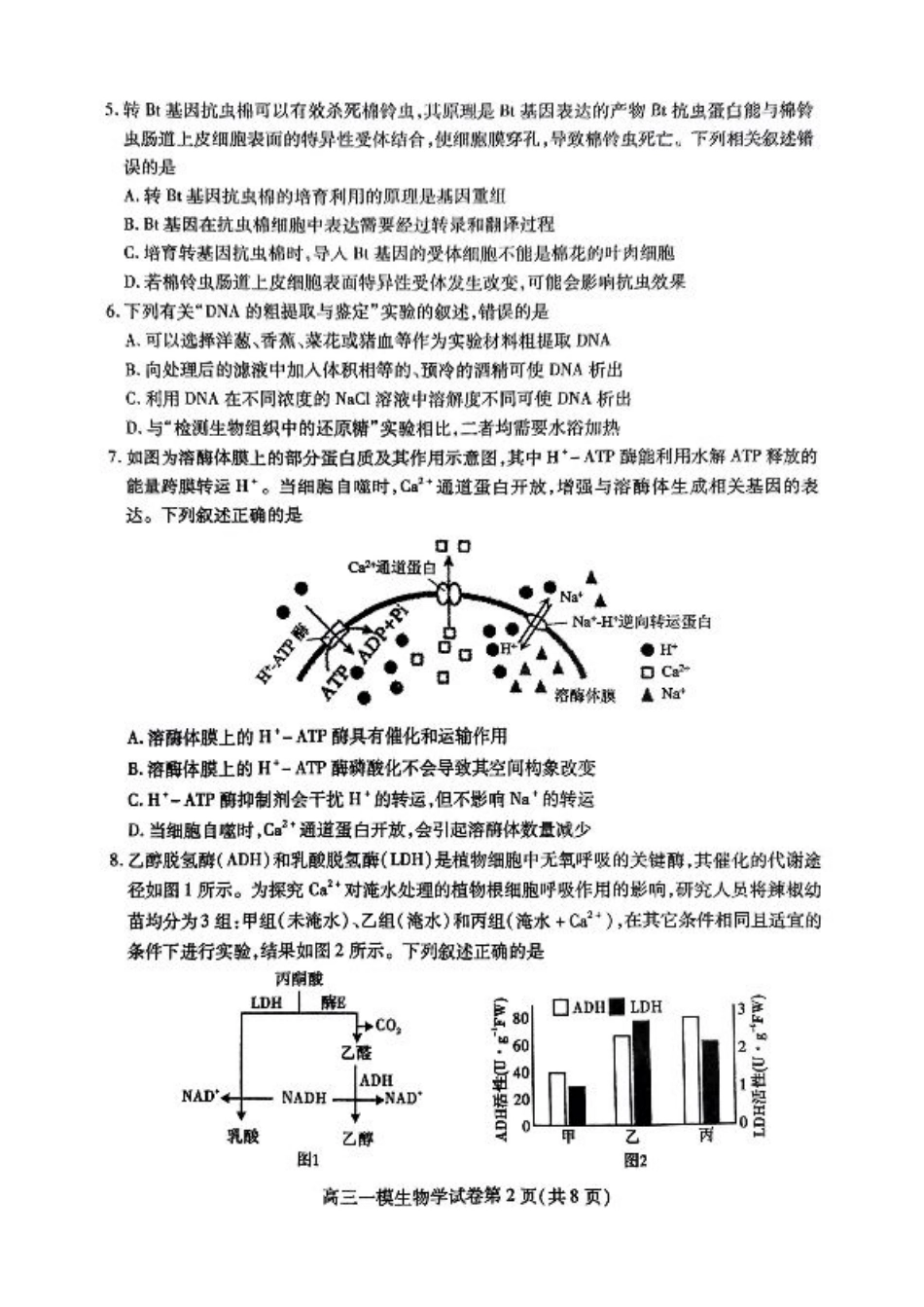四川省内江市高三上学期第一次模拟考试生物+答案.pdf_第2页