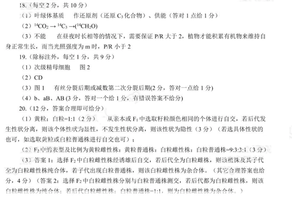 四川省雅安市2024-2025学年高三上学期11月零诊试题生物_生物答案.pdf_第2页