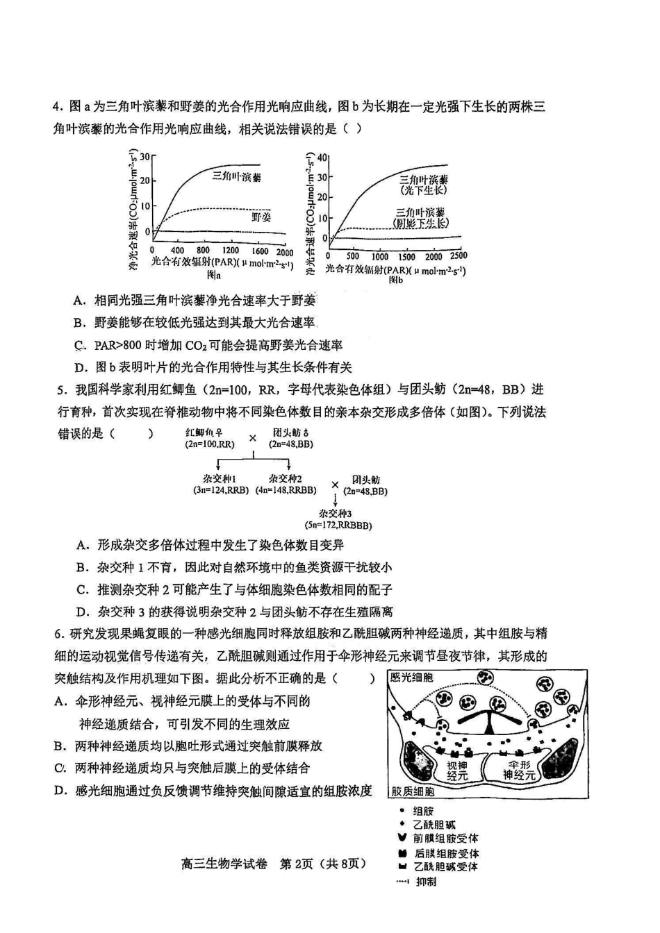 天津市河东区2024-2025学年高三上学期期末质量检测生物+答案.pdf_第2页